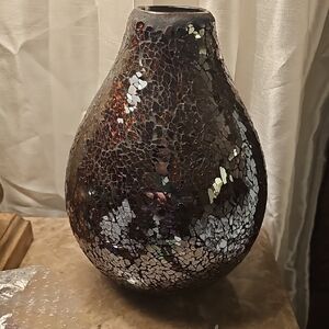 Elegant Brown Mosaic Glass Vase 11"H 25"Dx9"W New Without Tags